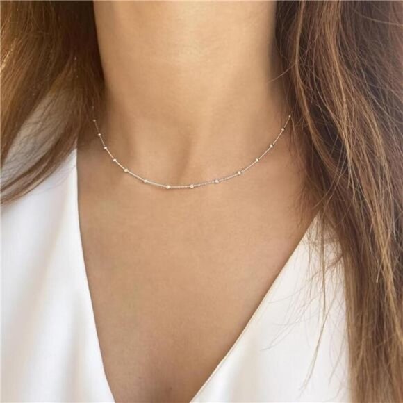 Dainty Layered Initial Necklace – Silver Letter "A" Pendant 14K White Gold Plate - Picture 5 of 6